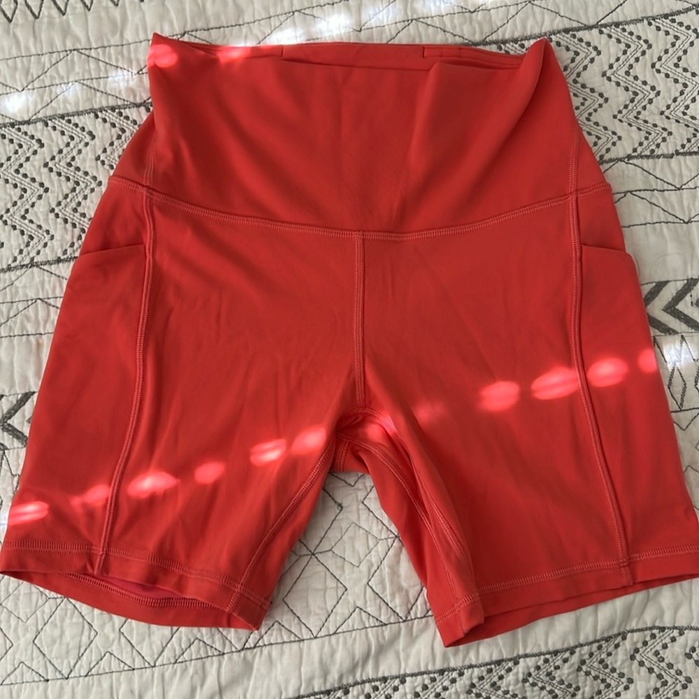 Lululemon bike workout yoga shorts orange size 6 align 6 inches with pockets